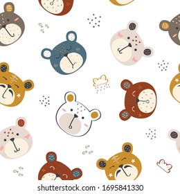 Kids Baby Pattern Of Cute Bear In The White Backdrop