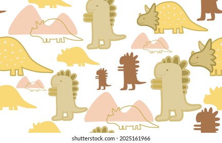 Kids baby pattern with cute dinosaurs concept and trendy childish fabric background, cartoon dinosaurs.