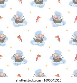 Kids baby pattern of elephant on the boat 