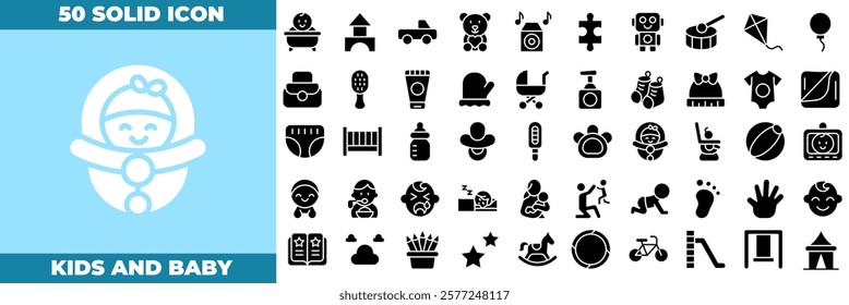 Kids And Baby Solid Editable Icons set. Vector illustration in modern thin solid style of kids and baby icons: child, kid, baby, etc