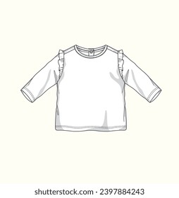 kids baby unisex tee top, blouse flat sketch illustration, baby clothing sketch   