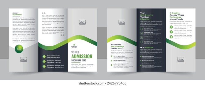 Kids back to school admission trifold brochure layout, kids academy trifold brochure design template. Creative and modern education admission trifold brochure template