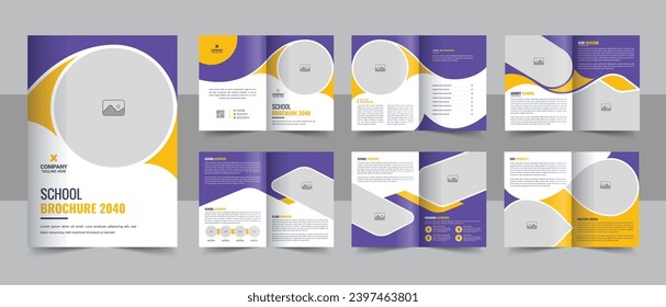 Kids Back to school brochure template, School admission 12 pages A4 brochure design template, education brochure prospectus design vector