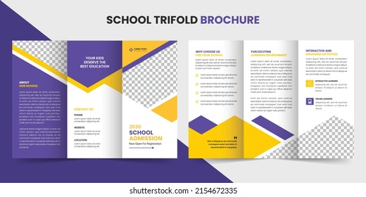 Kids back to school education admission trifold brochure template, school trifold brochure design, kids academy brochure template layout, company profile template