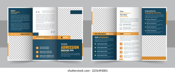 Kids back to school education admission trifold brochure template, school trifold brochure design, kids academy brochure template. modern trifold business brochure template