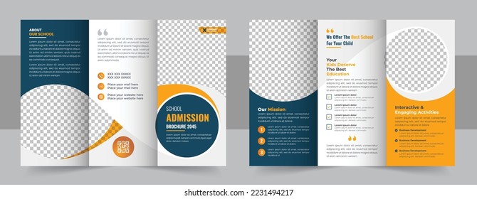 Kids back to school education admission trifold brochure template, school trifold brochure design, kids academy brochure template. business trifold Leaflet Brochure Flyer report template vector