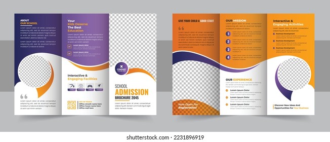 Kids back to school education admission trifold brochure template, school trifold brochure design, kids academy brochure template. modern trifold business brochure template