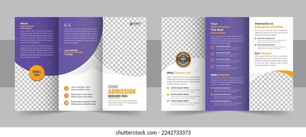 Kids back to school education admission trifold brochure template, school admission trifold brochure design, kids academy brochure template. School admission tri fold brochure template