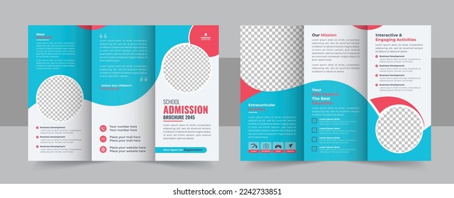 Kids back to school education admission trifold brochure template, school trifold brochure design, kids academy brochure template. School admission tri fold brochure template vector