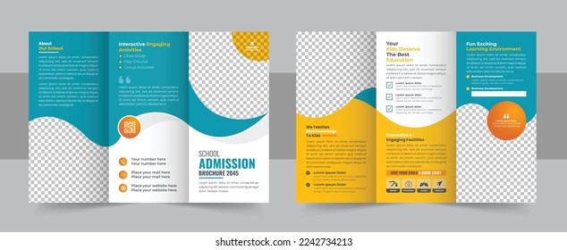 Kids back to school education admission trifold brochure template, school trifold brochure design, kids academy brochure template. School admission tri fold brochure template vector eps