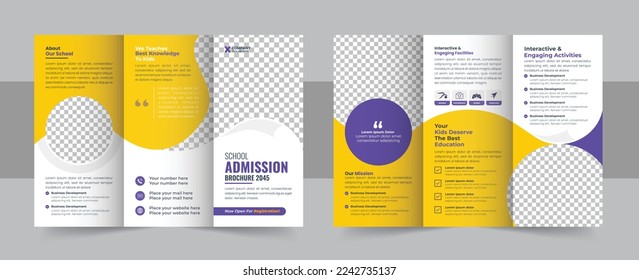 Kids back to school education admission trifold brochure template, school trifold brochure design, kids academy brochure template, playful trifold brochure design templates