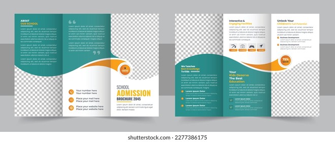 Kids back to school education admission trifold brochure template, school trifold brochure design, kids academy brochure layout. playful trifold kids brochure template