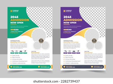 Kids back to school education admission flyer poster template, Creative and modern online school kids education admission flyer poster layout , book cover, leaflet, poster, brochure, template vector