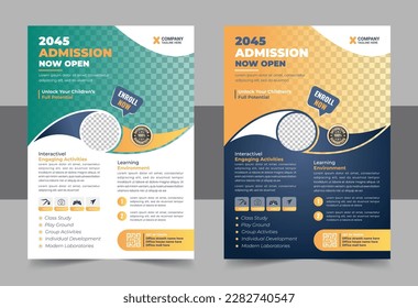 Kids back to school education admission flyer poster template, Creative and modern online school kids education admission flyer poster layout , book cover, leaflet, poster, brochure design vector