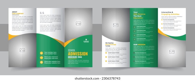 Kids back to school education admission trifold brochure template, school trifold brochure design, kids academy brochure template. Tri fold brochure design. Multicolor corporate business template