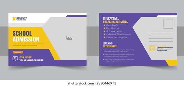 Kids back to school education admission postcard template. Modern mulcolor professional school admission postcard template design