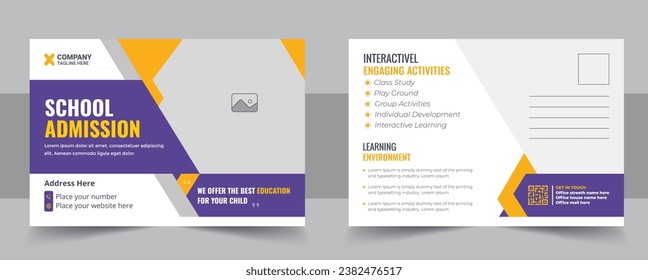 Kids back to school education admission postcard template design, Junior School Admission Eddm Postcard Design Template. Modern school admission postcard template