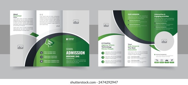 Kids back to school education trifold brochure, modern school admission trifold brochure design, kids academy brochure layout. School admission tri fold brochure template