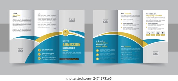 Kids back to school education trifold brochure, modern school admission trifold brochure design, kids academy brochure layout. Back to school education admission trifold brochure template