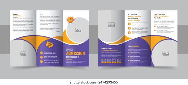 Kids back to school education trifold brochure, modern school admission trifold brochure design, kids academy brochure layout. school education admission trifold brochure template, school trifold