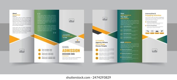 Kids back to school education trifold brochure, modern school admission trifold brochure design, kids academy brochure. kids academy trifold brochure design template