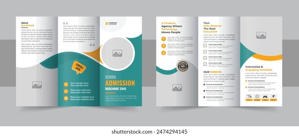 Kids back to school education trifold brochure, modern school admission trifold brochure design, kids academy brochure. School trifold brochure design, Kids back to school education admission trifold