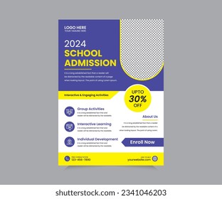 Kids Back to School educational admission flyer. School Admission Flyer Template, Education Flyer, and Poster Design, leaflet design with print-ready file. vector illustration.