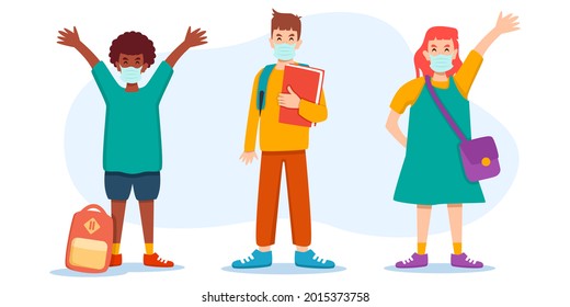 Plantilla de diseño plano para niños de vuelta a la escuela