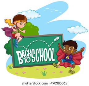 Kids and back to school sign illustration