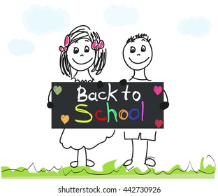 Kids and Back to School Word. Doodle kids vector illustration