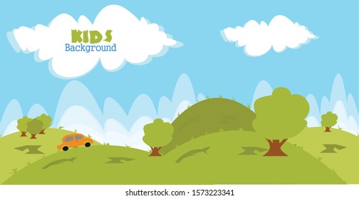 kids background blue sky and trees on kids environment with kids car