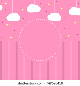 Kid's background with circle frame and clouds, for text, banner, decor, card, poster. Baby's background with stripes.