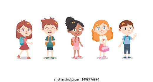 kids backpack go to school vector isolated character