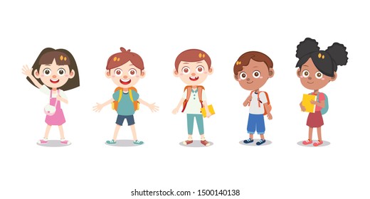 kids backpack go to school vector isolated character