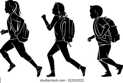 Kids with Backpack Rushing to School