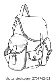 Crianças mochila desenho plano técnico vetor mockup ilustração.