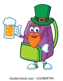 kids bag cartoon mascot character design vector with green hat patrick day