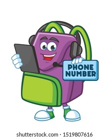 kids bag with gadget cartoon mascot character design vector