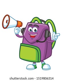 kids bag with megaphone cartoon mascot character design vector