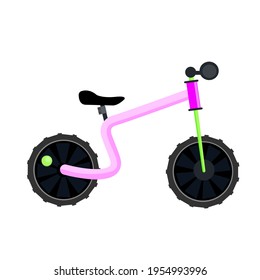 Kids balance bike icon. A bicycle without pedals for child or toddler. Push bike. pink on white background. Two wheeled for learning to ride a bicycle. Vector illustration, clip art.