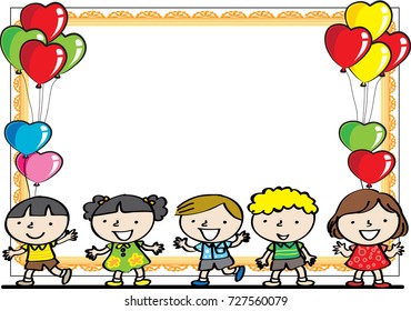 kids with balloon border