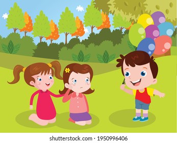 Kids with balloons vector concept for banner, website, illustration, landing page, flyer, etc.