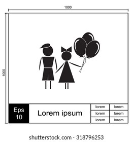 Kids with balloons vector icon