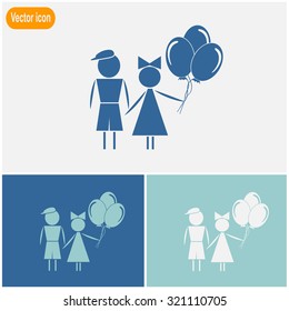 Kids with balloons vector icon