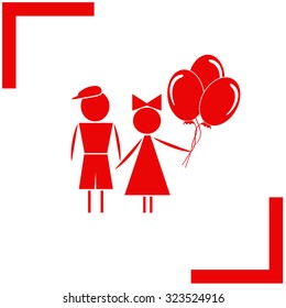 Kids with balloons vector icon
