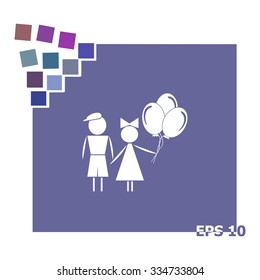 Kids with balloons vector icon