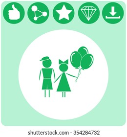 Kids with balloons vector icon