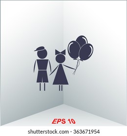 Kids with balloons vector icon