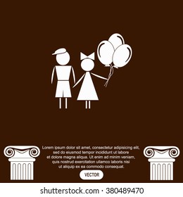 Kids with balloons vector icon