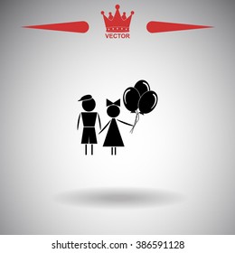 Kids with balloons vector icon